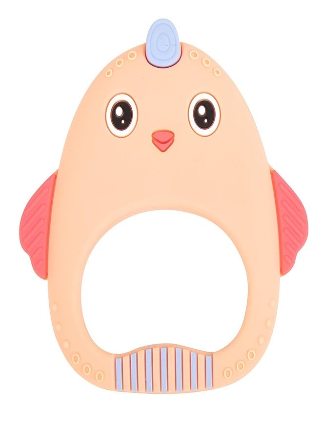Rukan Teether 6-12 Months Soft Toys, Sensory Toys for Kids Textured Surface for Soothing Gums, BPA Free Hen (Orange) - Image 1