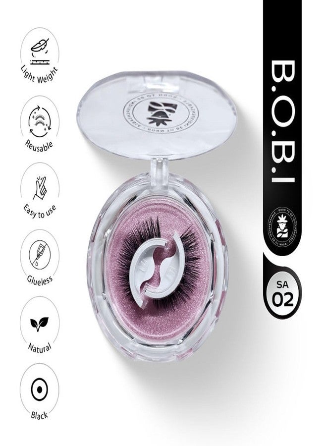 BOBI Self-Adhesive 3D Volume Eyelashes for Women | Reusable & Waterproof 12mm Synthetic Natural-Vivid and Shiny False Lashes | Lightweighted Long-Lasting Dramatic Look | Easy to Apply No Glue Needed - SA02 (1 Pair) - Image 2