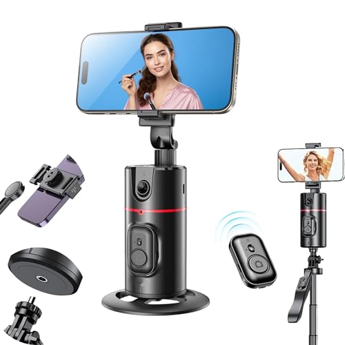 ADZOY Professional P02 Auto Face Tracking Tripod Desktop Gimbal, 360° Rotation Phone Holder Body Track Camera Mount with Remote, No App, Gesture Control, Moving Tripod for Vlog Live Streaming - Image 1