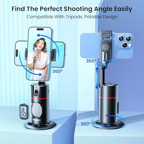 ADZOY Professional P02 Auto Face Tracking Tripod Desktop Gimbal, 360° Rotation Phone Holder Body Track Camera Mount with Remote, No App, Gesture Control, Moving Tripod for Vlog Live Streaming - Image 2