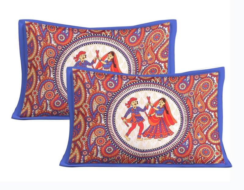 E-WISH BOX EWISH BOX Traditional Indian Dance Print Double Bedsheet Set with 2 Pillow Covers Red and Blue Paisley Pattern - Image 4