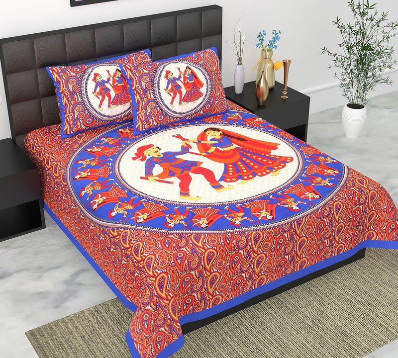 E-WISH BOX EWISH BOX Traditional Indian Dance Print Double Bedsheet Set with 2 Pillow Covers Red and Blue Paisley Pattern - Image 2