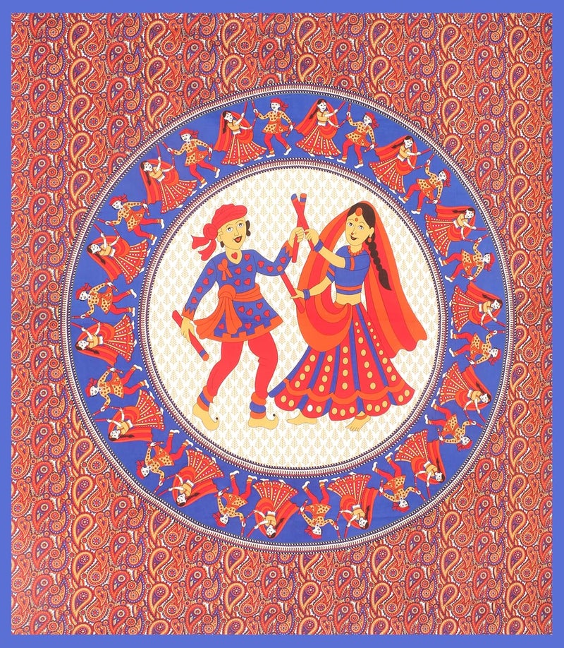 E-WISH BOX EWISH BOX Traditional Indian Dance Print Double Bedsheet Set with 2 Pillow Covers Red and Blue Paisley Pattern - Image 3
