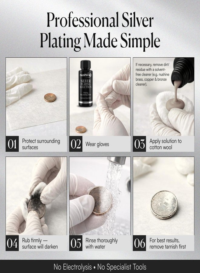 Nushine Silver Plating Solution 1.7 Oz - permanently plate PURE SLIVER onto worn silver, brass, copper and bronze (ecofriendly formula) - Image 2