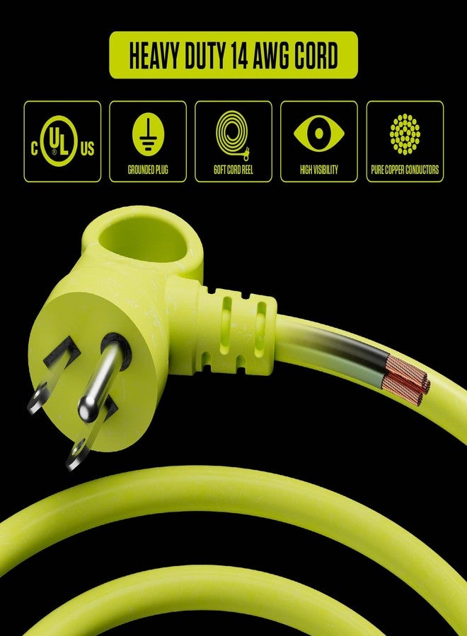 Masterplug 60ft Cord Reel, Retractable Extension Lead with Winding Handle, Safety Overload Circuit Breaker and Power Switch, 4X Grounded Outlets, 13amps, 14AWG Cable - Image 4