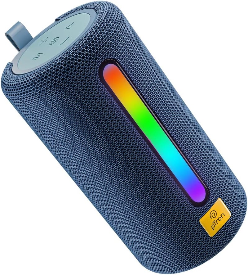 PTron Fusion Buzz 14W Bluetooth Speaker with Pristine Sound, 8hrs Playback, Rhythmic RGB LEDs, Multi-Play Modes BT5.3/TF Card/USB, TWS Feature, Integrated Button Controls, Type-C Charging (Blue) - Image 1