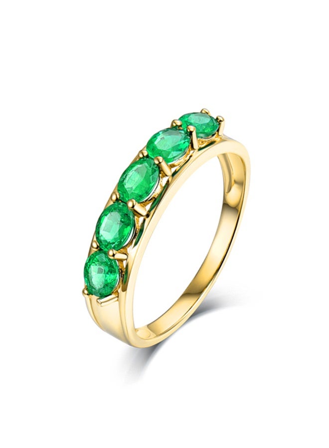 KUYING 18K Gold Inlaid Natural Grandmother Emerald Ring  Five Ftone Row Ring - Image 2