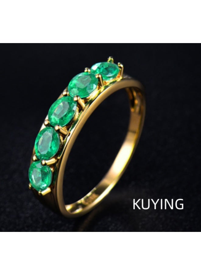 KUYING 18K Gold Inlaid Natural Grandmother Emerald Ring  Five Ftone Row Ring - Image 3