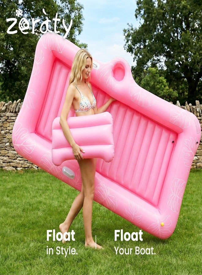 Zeraty 83'' x 50'' Inflatable Tanning Bed Pool Lounger, 2-in-1 Tanning Floating Rafts for Adults, Beach Backyard Personal Sunbathing Pool with Cup Holder, Ice Tray and Sprinkler (330lbs Capacity) - Image 3