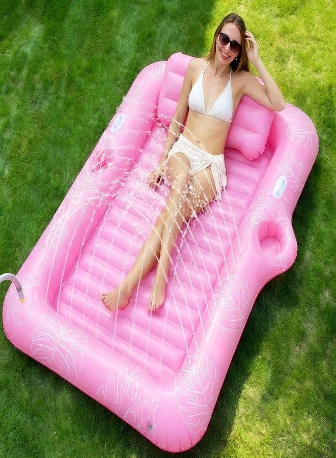 Zeraty 83'' x 50'' Inflatable Tanning Bed Pool Lounger, 2-in-1 Tanning Floating Rafts for Adults, Beach Backyard Personal Sunbathing Pool with Cup Holder, Ice Tray and Sprinkler (330lbs Capacity) - Image 1