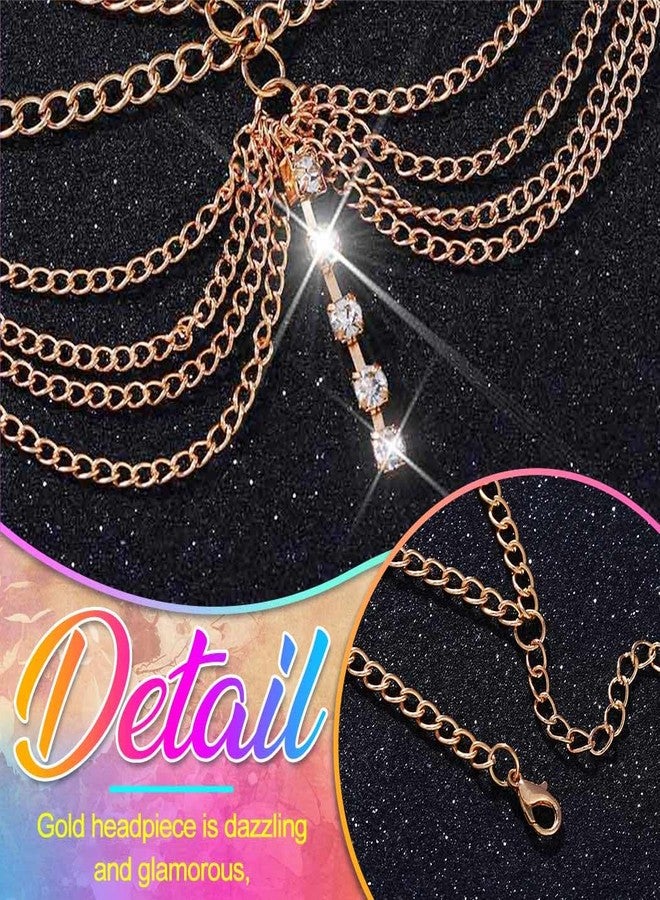 أوكملا سلسلة رأس أوكملا بوهو، طوق رأس ذهبي مرصع بأحجار الراين، عصابات رأس متعددة الطبقات للجبهة للنساء (ذهبي، مقاس واحد) - Image 4