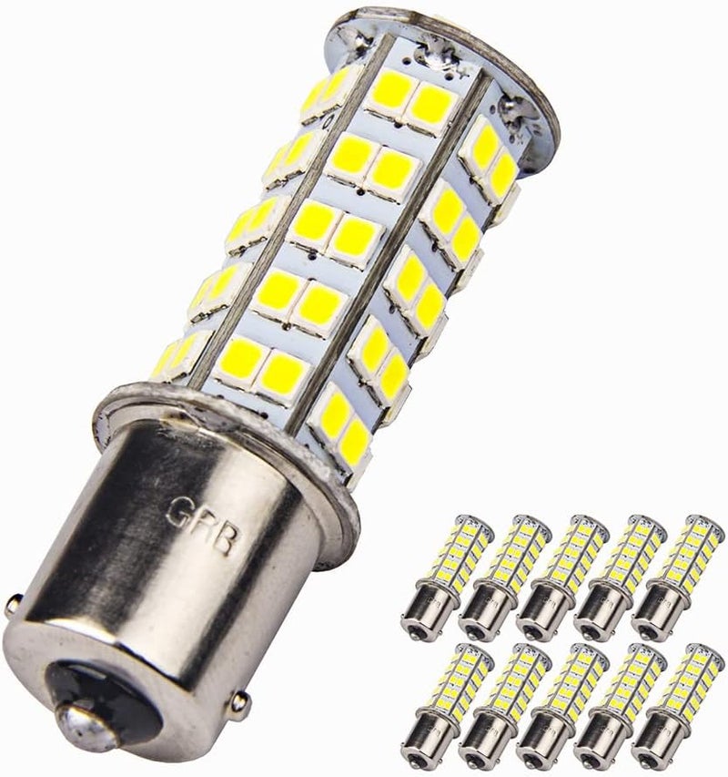GRB 10 Pcs Extremely Super Bright 1156 1141 1003 BA15S 68-SMD LED Replacement Light Bulbs for RV Indoor Lights(10-Pack, Pure White (6000K-6500K Color Temputure)) - Image 1