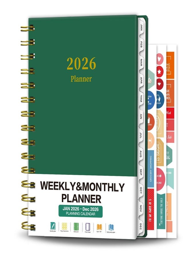 Ymumuda Academic Planner 2026,Weekly and Monthly Calendar Planner (Jan. 2026-Dec. 2026),8.5"×6.4",Hardcover Teacher School Supplies,Premium Thick Paper,Planners for School/Work Office, Green - Image 1