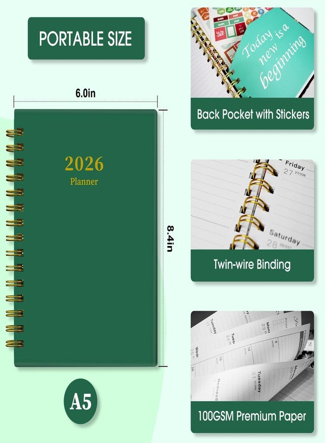 Ymumuda Academic Planner 2026,Weekly and Monthly Calendar Planner (Jan. 2026-Dec. 2026),8.5"×6.4",Hardcover Teacher School Supplies,Premium Thick Paper,Planners for School/Work Office, Green - Image 5