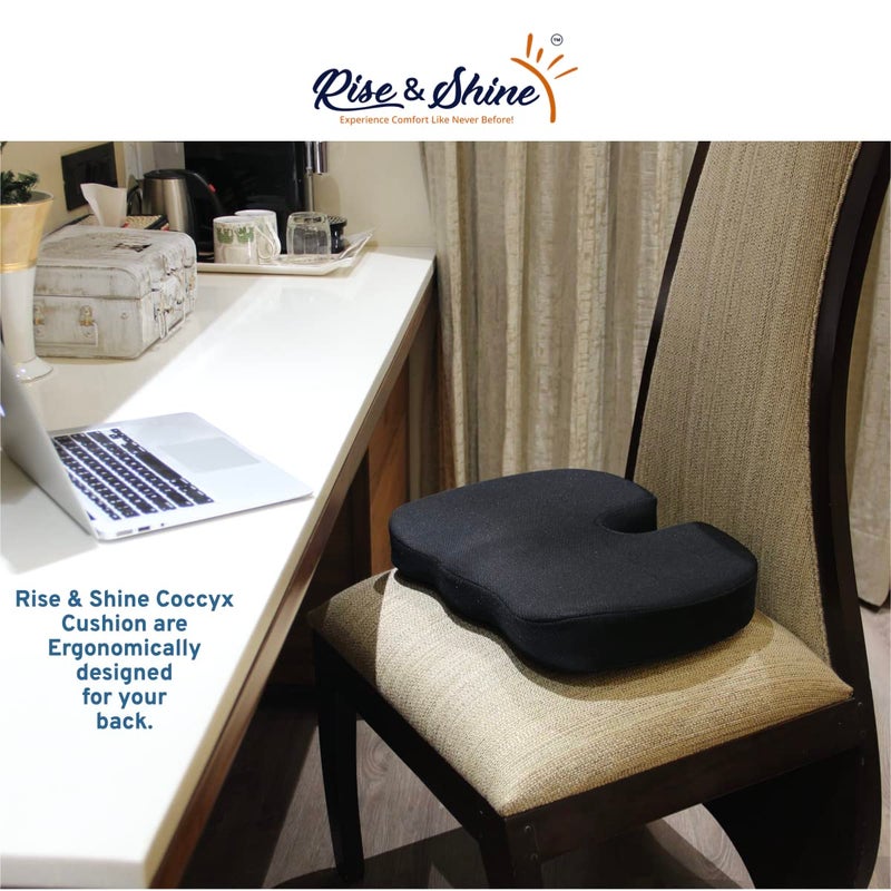 Rise & Shine Rise Shine Coccyx Orthopaedic Seat Cushion Gel Infused Memory Foam for Tailbone Lower Back Pain Relief 18x14x3 Black - Image 4