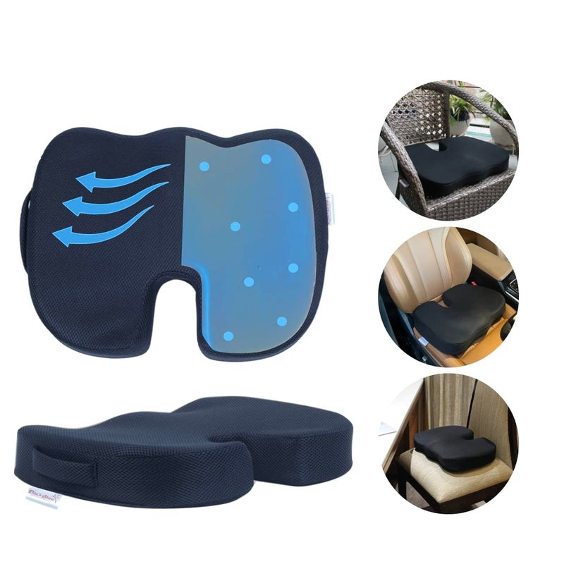 Rise & Shine Rise Shine Coccyx Orthopaedic Seat Cushion Gel Infused Memory Foam for Tailbone Lower Back Pain Relief 18x14x3 Black - Image 1