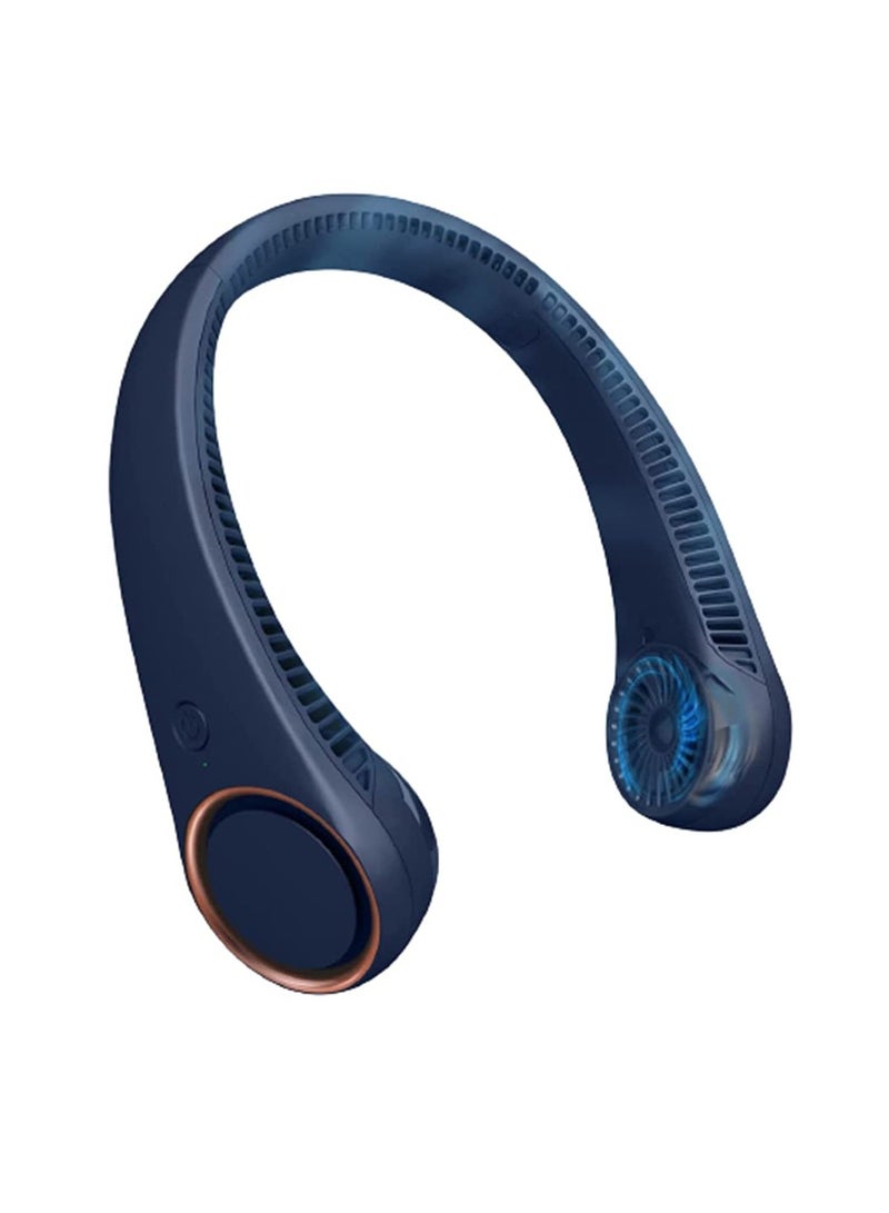 Excefore Portable Neck Fan,Hands Free Bladeless Fan, 360° Cooling Personal Fan, 3 Speeds Adjustment, 78 Air Outlet, Headphone Design, Rechargeable, USB Powered Neck Fan for Outdoor Indoor (Dark Blue)  - Image 1