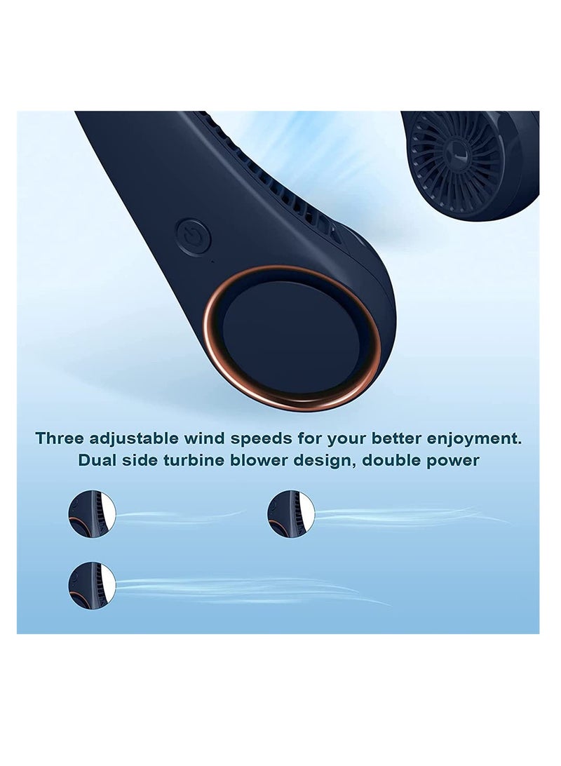 Excefore Portable Neck Fan,Hands Free Bladeless Fan, 360° Cooling Personal Fan, 3 Speeds Adjustment, 78 Air Outlet, Headphone Design, Rechargeable, USB Powered Neck Fan for Outdoor Indoor (Dark Blue)  - Image 5