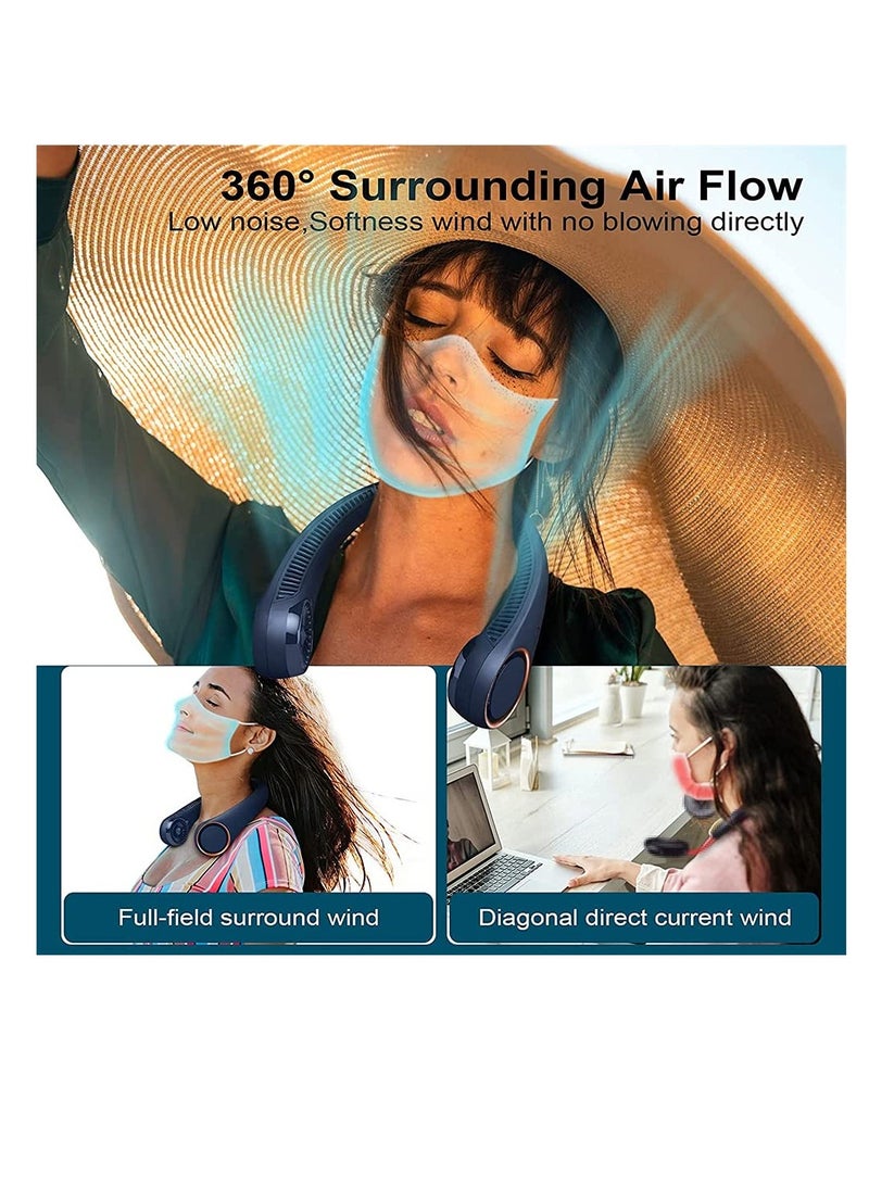 Excefore Portable Neck Fan,Hands Free Bladeless Fan, 360° Cooling Personal Fan, 3 Speeds Adjustment, 78 Air Outlet, Headphone Design, Rechargeable, USB Powered Neck Fan for Outdoor Indoor (Dark Blue)  - Image 4