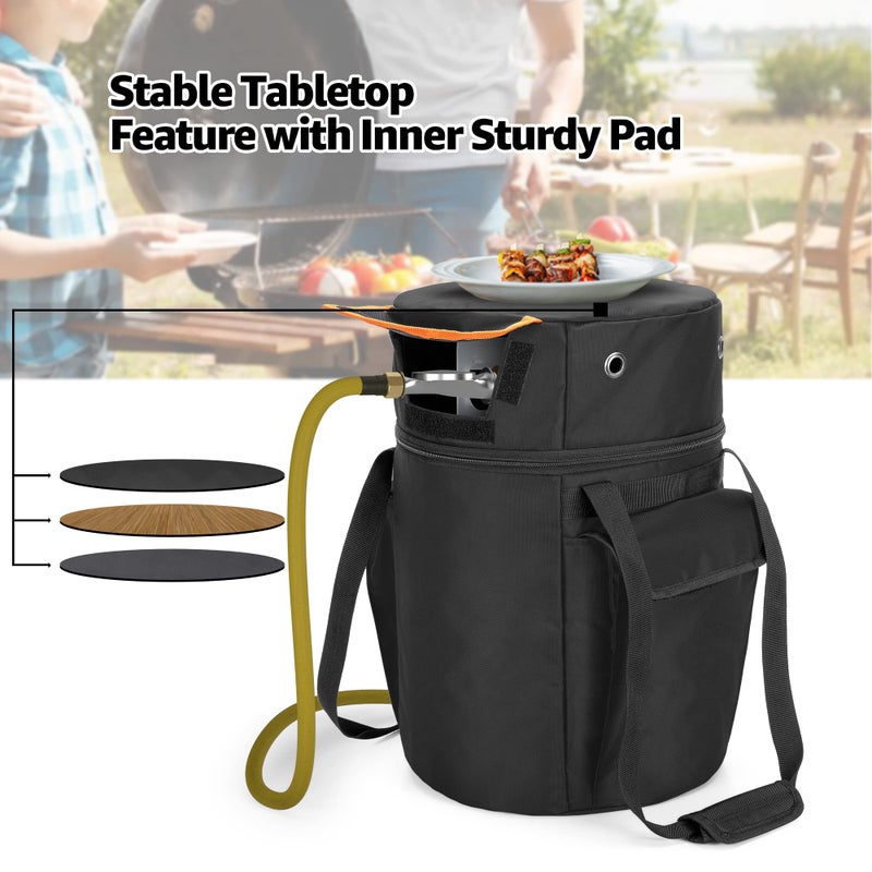 samdew 20 lb Propane Tank Bag, Outdoor 20lb Propane Gas Tank Cover with Tabletop Feature and 2 Pockets, Propane Tank Cylinder Storage Carrier for Traveling & Camping, Black (Bag Only) - Image 4