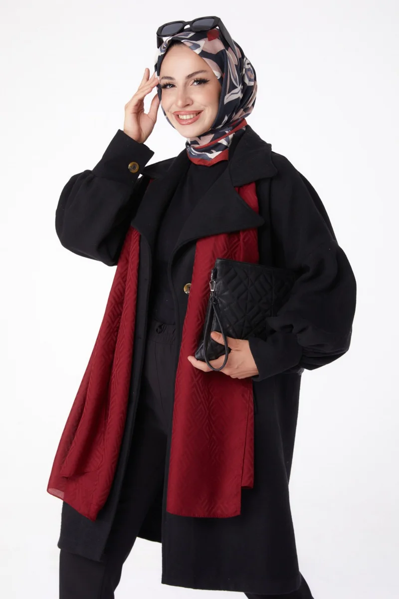 Tofisa Plain Double Breasted Women's Black Cashmere Coat - 13289
