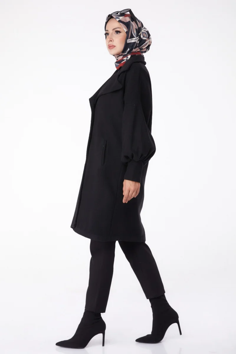 Tofisa Plain Double Breasted Women's Black Cashmere Coat - 13289