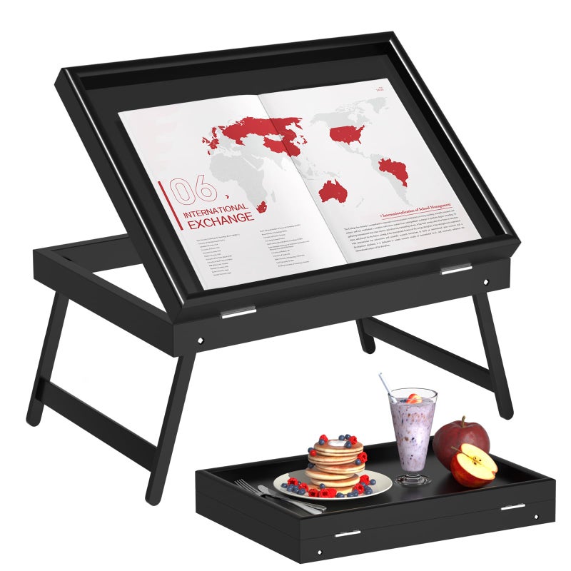 Artmeer Artmeer Bed Tray Table Breakfast Food Tray with Folding Legs Serving Tray for Laptop Desk SofaPlattersTVSnackEating TrayBlack Medium