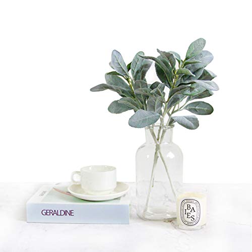 Tinsow Artificial Flocked Lambs Ear Leaves Dusty Miller Stems Flocked Oak Leaves Lamb's Ear Blade for Home Wedding DIY Floral Arrangement (Silver Lamb's Ear, 10) - Image 2
