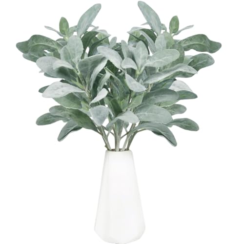 Tinsow Artificial Flocked Lambs Ear Leaves Dusty Miller Stems Flocked Oak Leaves Lamb's Ear Blade for Home Wedding DIY Floral Arrangement (Silver Lamb's Ear, 10) - Image 1