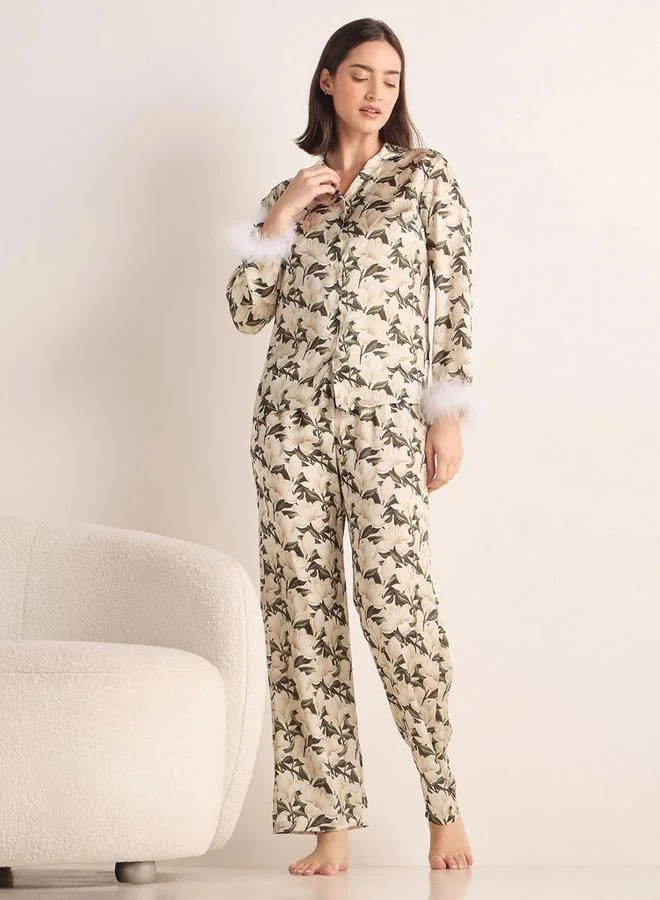 Splash FAV Floral Print Satin Pyjama Set
