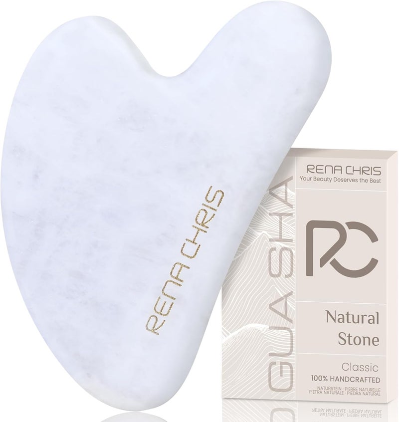 Rena Chris Gua Sha Facial Tools, Natural Jade Guasha Tool, Manual Massage Sticks for Jawline Sculpting and Puffiness Reducing, Skin Care Gift (White) - Image 1