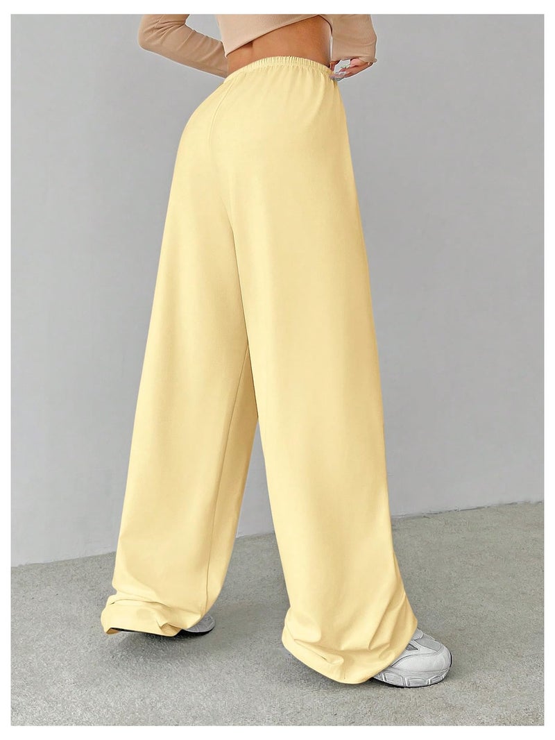 Verdusa Women's Loose Wide Leg Sweatpants Elastic Drawstring Waist Casual Long Pants Butter Yellow Tall-M - Image 2