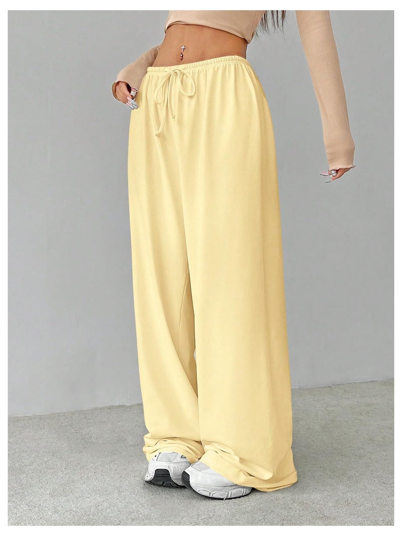 Verdusa Women's Loose Wide Leg Sweatpants Elastic Drawstring Waist Casual Long Pants Butter Yellow Tall-M - Image 4