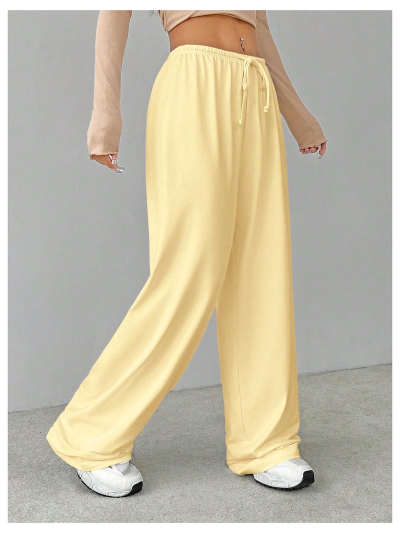 Verdusa Women's Loose Wide Leg Sweatpants Elastic Drawstring Waist Casual Long Pants Butter Yellow Tall-M - Image 3