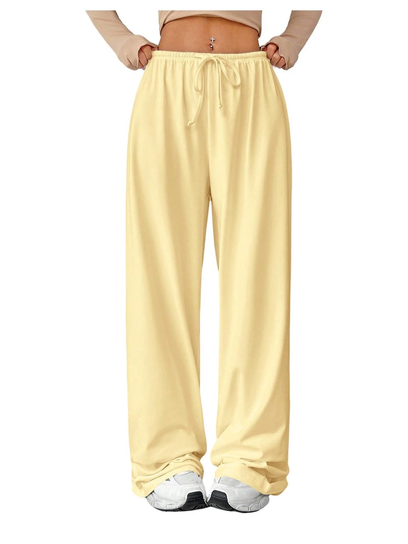 Verdusa Women's Loose Wide Leg Sweatpants Elastic Drawstring Waist Casual Long Pants Butter Yellow Tall-M - Image 1