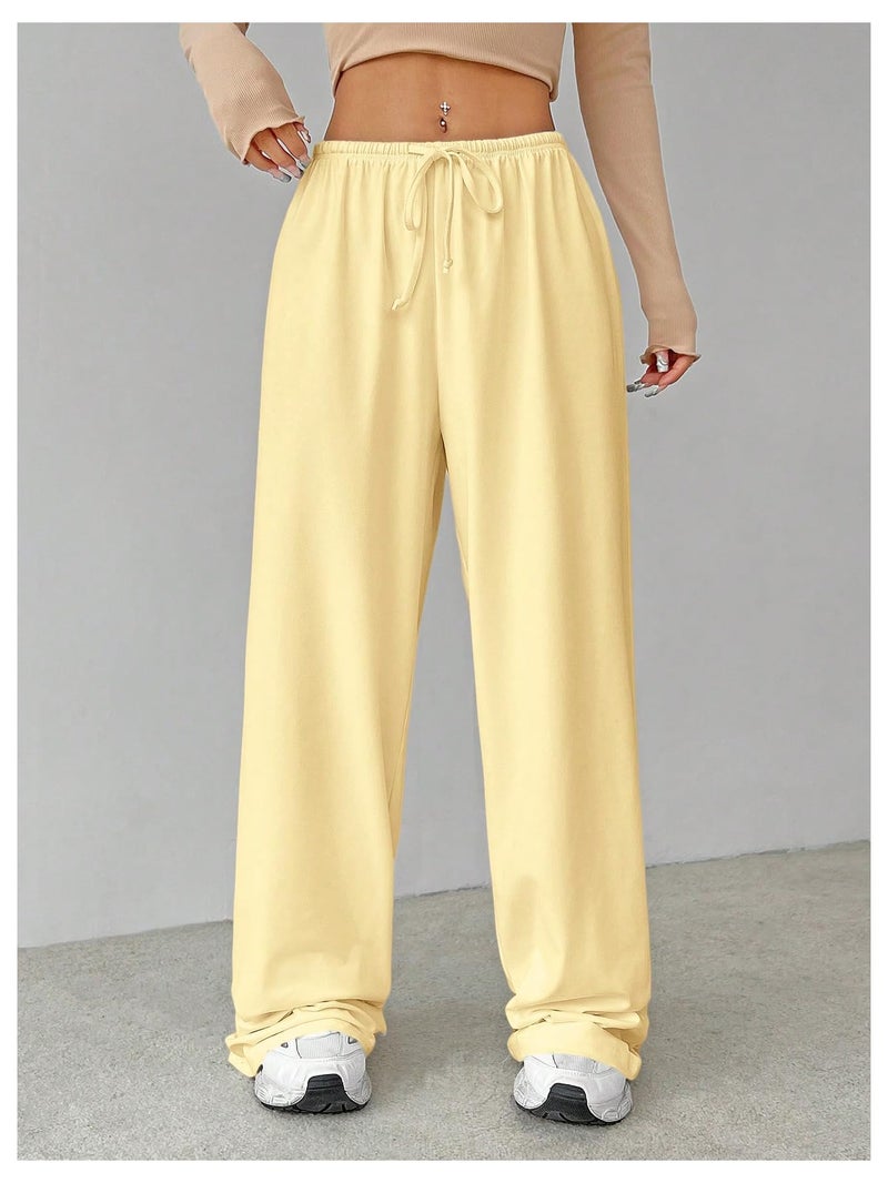 Verdusa Women's Loose Wide Leg Sweatpants Elastic Drawstring Waist Casual Long Pants Butter Yellow Tall-M - Image 5