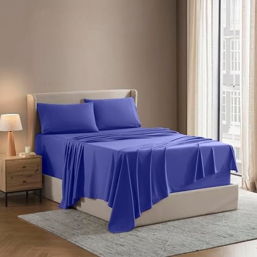 Nestl Nestl Short Queen Sheet Set  1800 UltraSoft Microfiber  Double Brushed  Deep Pockets  Easy Fit  4 Piece Set  Bed Sheets Short Queen Royal Blue 