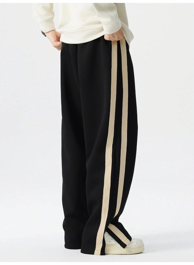 مانياك بنطلون رجالي واسع بتصميم كتل الألوان الجانبي باللونين الأسود والبيج - Image 4