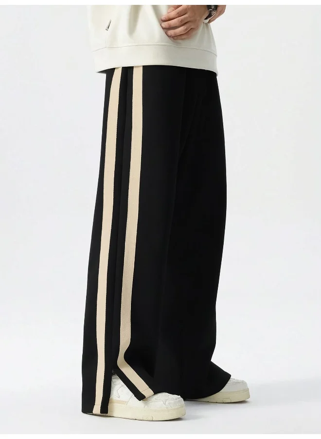 Maniac  Maniac Mens ColorBlock Side Tap Black and Beige Color Baggy Fit Pant for Men | Best Price UAE