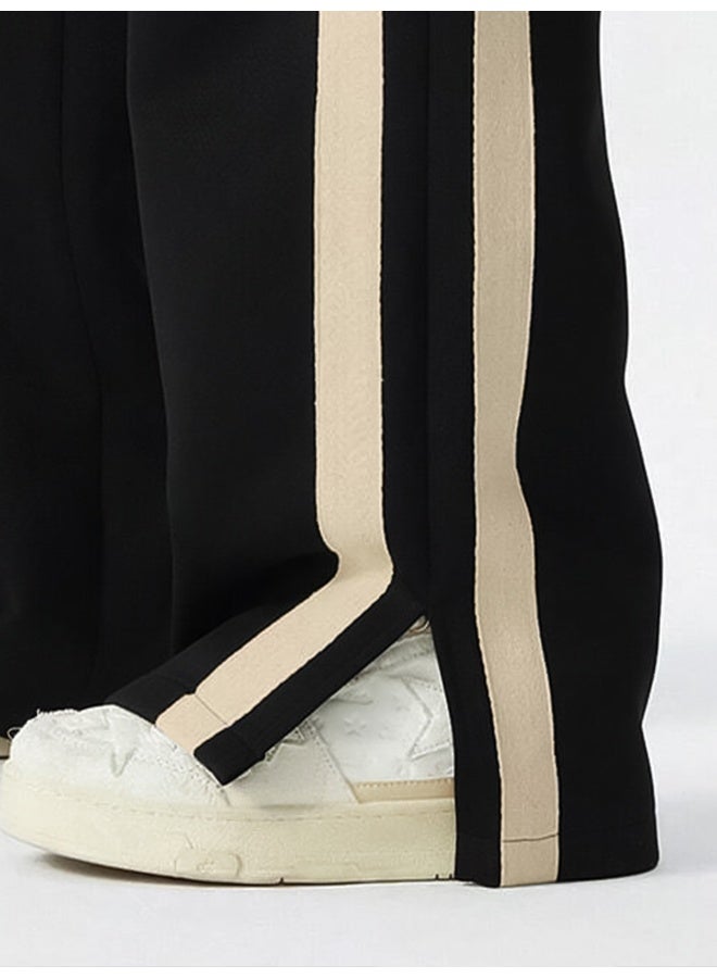 مانياك بنطلون رجالي واسع بتصميم كتل الألوان الجانبي باللونين الأسود والبيج - Image 2