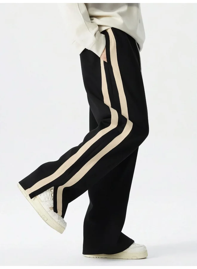 Maniac  Maniac Mens ColorBlock Side Tap Black and Beige Color Baggy Fit Pant for Men | Best Price UAE