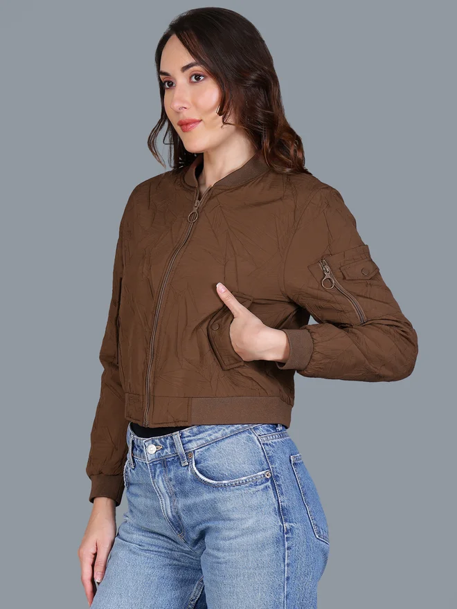Fort Collins brown Women Brown Crop Bomber Jacket for Women | Best Price UAE