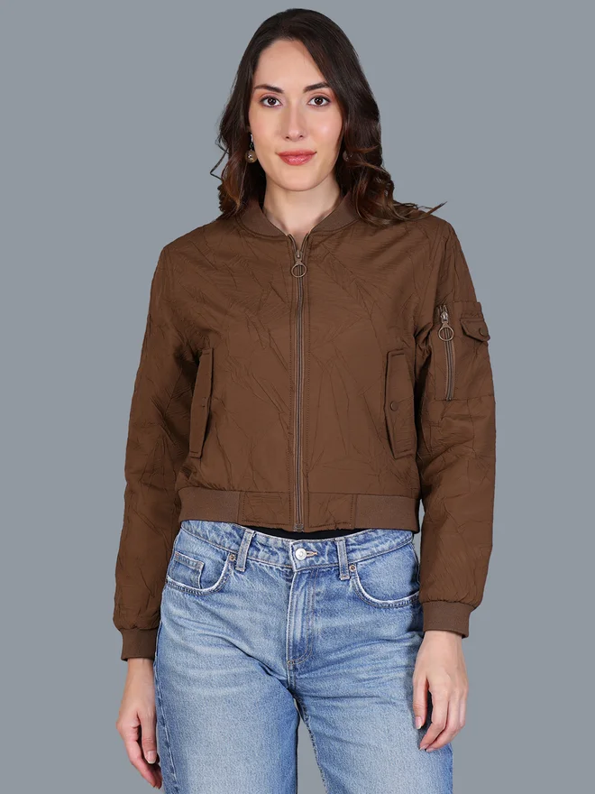 فورت كولينز جاكيت بومبر قصير بني للنساء من فورت كولينز