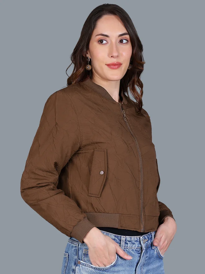 Fort Collins brown Women Brown Crop Bomber Jacket for Women | Best Price UAE