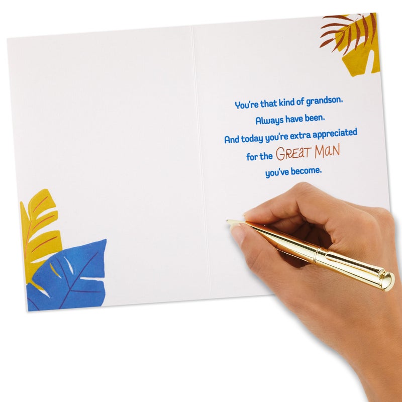Hallmark Birthday Card for Grandson (Tropical Leaves with Bird) - Image 5
