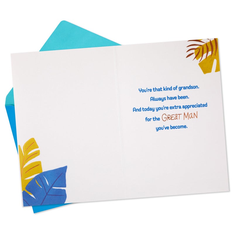 Hallmark Birthday Card for Grandson (Tropical Leaves with Bird) - Image 2