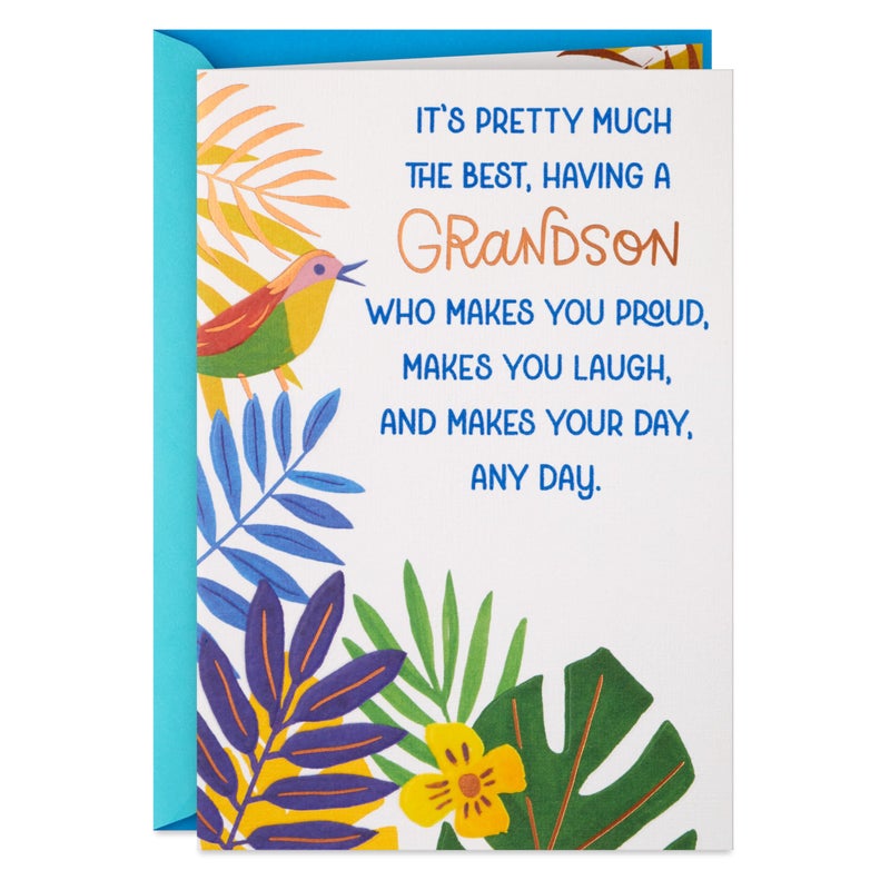 Hallmark Birthday Card for Grandson (Tropical Leaves with Bird) - Image 1
