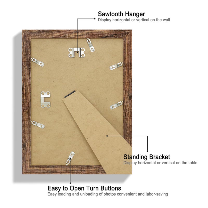 Hongkee 8x11 Picture Frame Set of 2  Made of Real Glass and Rustic Brown Wooden Frame - 8 by 11 Photo for Wall or Tabletop Display - Image 3