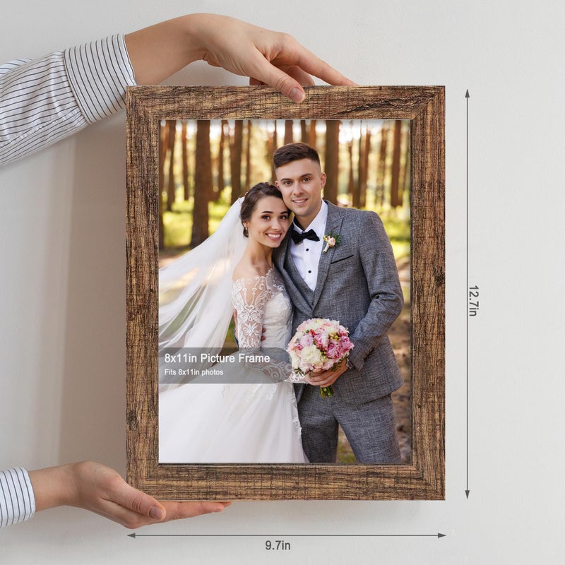 Hongkee 8x11 Picture Frame Set of 2  Made of Real Glass and Rustic Brown Wooden Frame - 8 by 11 Photo for Wall or Tabletop Display - Image 2