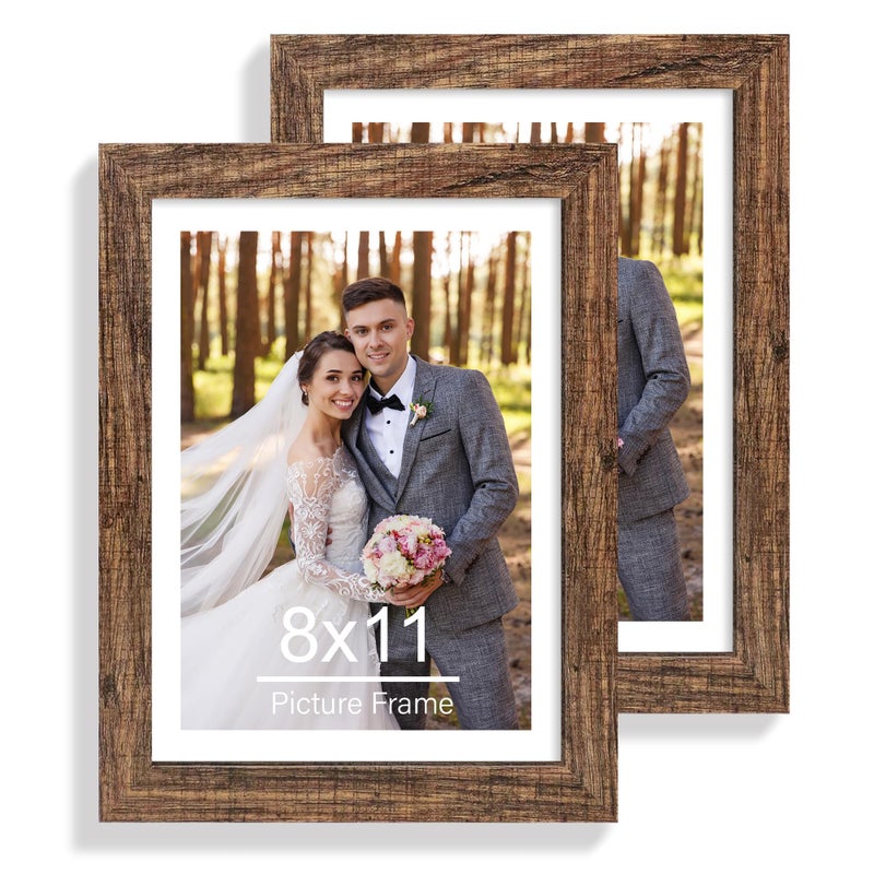 Hongkee 8x11 Picture Frame Set of 2  Made of Real Glass and Rustic Brown Wooden Frame - 8 by 11 Photo for Wall or Tabletop Display - Image 1